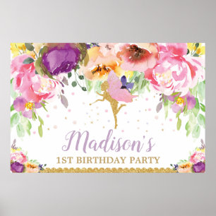 Fairy Birthday Party Backdrop Banner Floral Poster