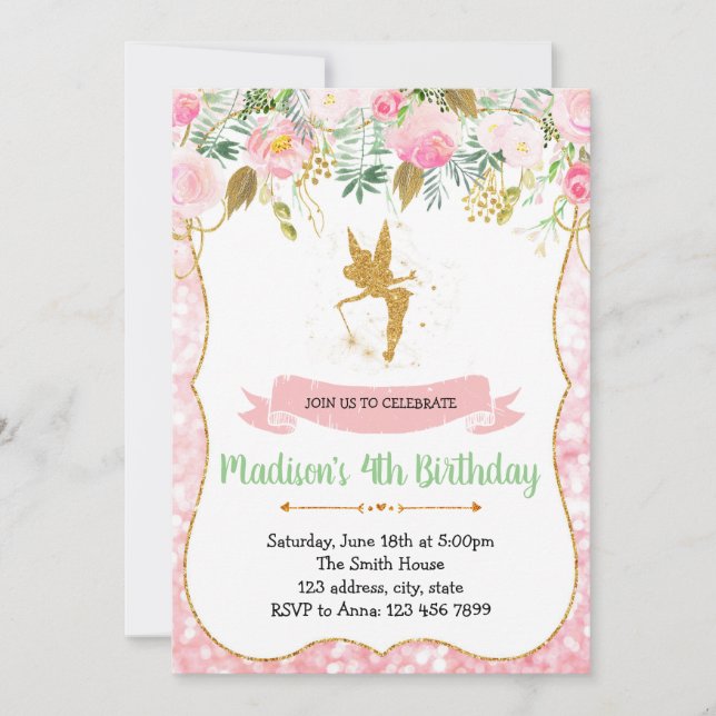 Fairy birthday party invitation (Front)