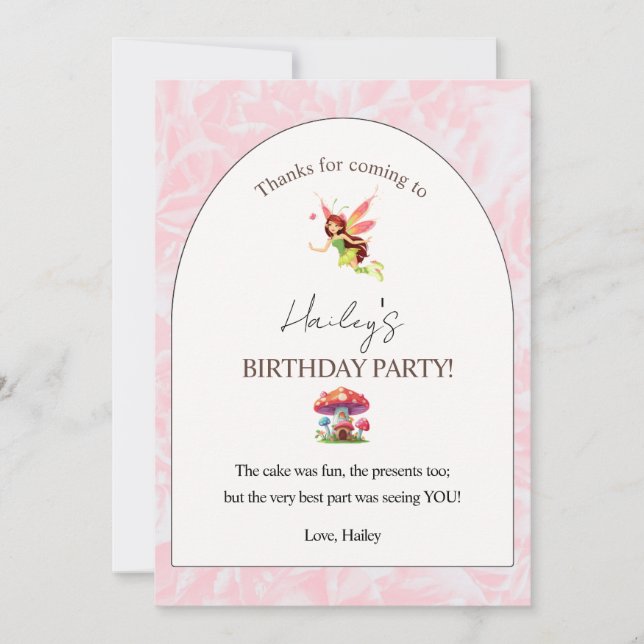 Fairy Birthday Party Vertical Thank You Card (Front)