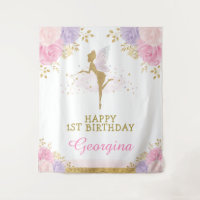 Fairy Birthday Pink Purple Floral Party Backdrop