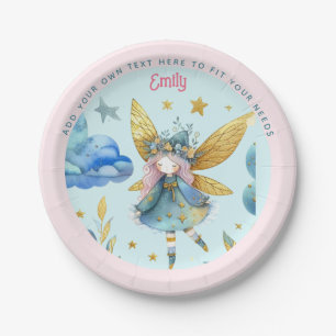 Fairy Birthday Teal Gold Pink Princess Fairytale Paper Plate