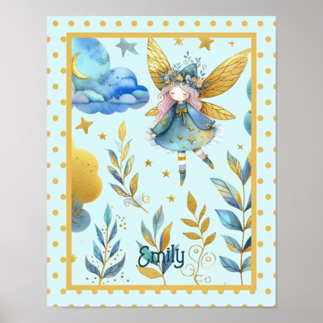 Fairy Birthday Teal Gold Pink Princess Fairytale Poster (Front)