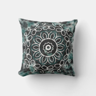 Fairy Black Teal Medallian Design Throw Pillow