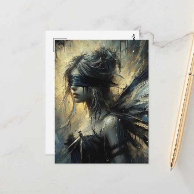 Fairy Blindfolded Postcard (Front/Back In Situ)