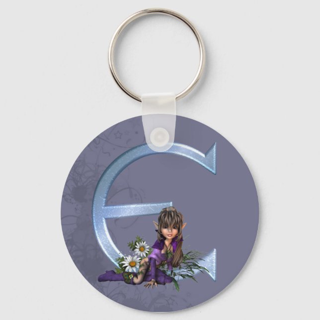 Fairy Blue Monogram E Keychain (Front)