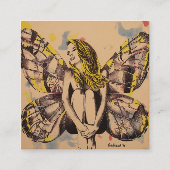 fairy business cards, butterfly fairy artwork square business card (Front)