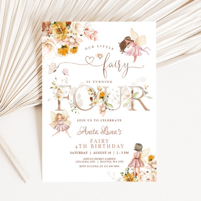 Fairy Butterfly Magical Wildflower 4th Birthday Invitation (Creator Uploaded)