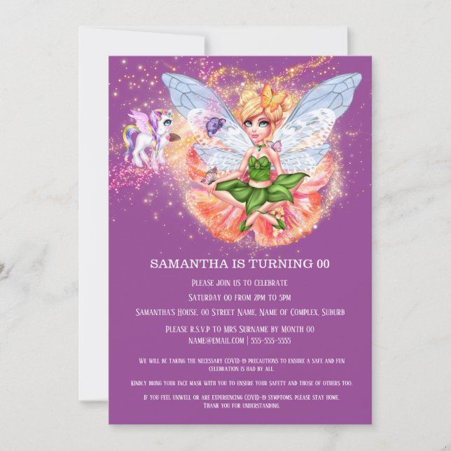 Fairy butterfly princess pony magic glitter girls invitation (Front)
