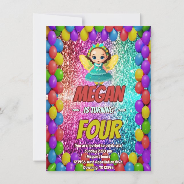 Fairy Cartoon birthday invite for kids (Front)