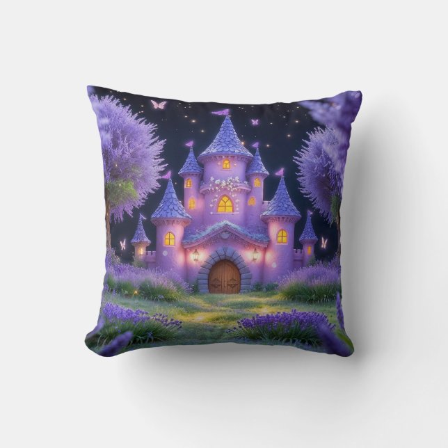 Fairy Castle of the Hidden Lavender Grove Throw Pillow (Front)