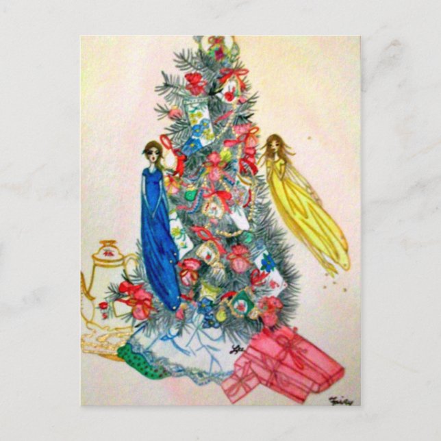 Fairy Christmas Tea Holiday Postcard (Front)