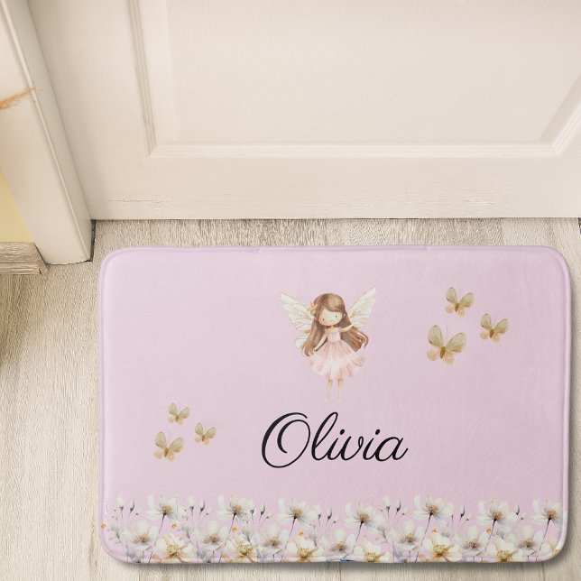 Fairy Cute Garden Enchanted Personalized Name Bath Mat (Creator Uploaded)