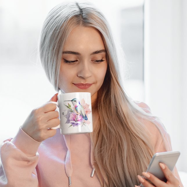 Fairy Cute Hummingbird for Bird Lovers Custom Name Two-Tone Coffee Mug (Creator Uploaded)