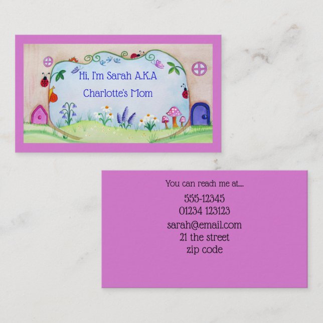 Fairy Doors Watercolor Mom Business Card (Front/Back)