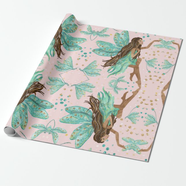 Fairy Dragonflies Gift Wrapping Paper (Unrolled)