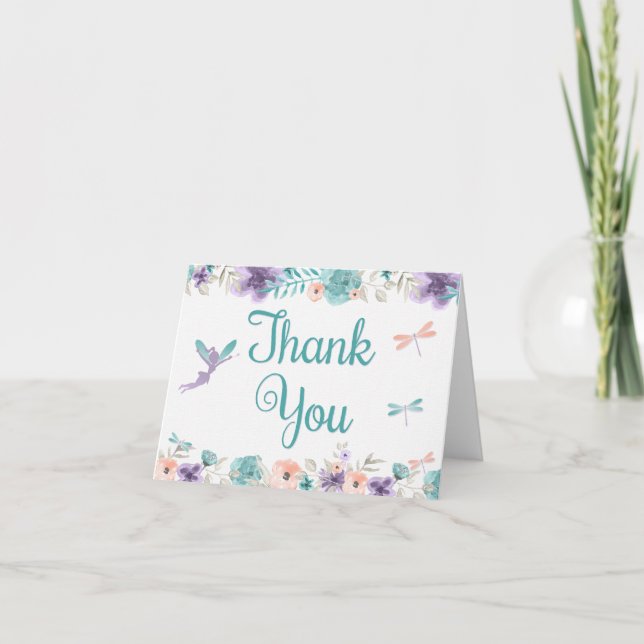 Fairy Dragonfly Floral Thank Card (Front)