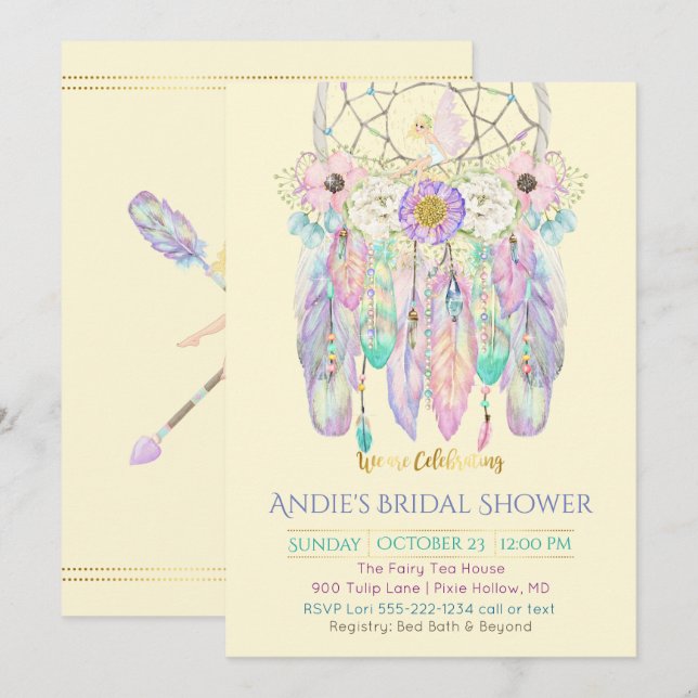 Fairy Dream Catcher Boho Any Colour Paper Invitation (Front/Back)
