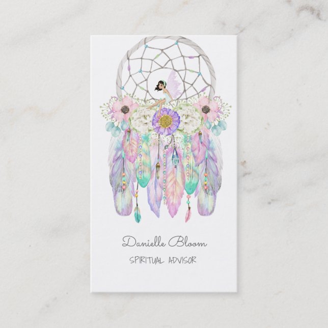 Fairy Dream Catcher Boho Arrows Feathers Business Card (Front)
