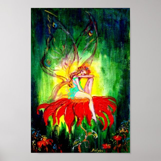FAIRY DREAMING ON THE FLOWER Fantasy Poster (Front)