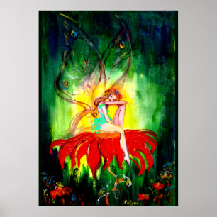 FAIRY DREAMING ON THE FLOWER Fantasy Poster