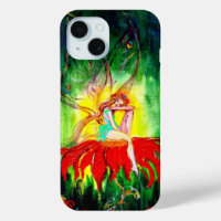 FAIRY DREAMING ON THE RED FLOWER green yellow