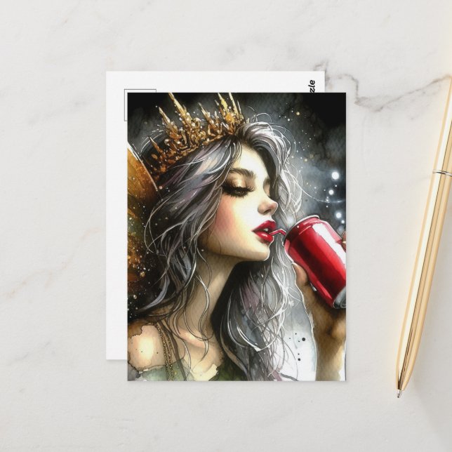 Fairy Drinking a Soda Postcard (Front/Back In Situ)