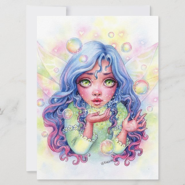 Fairy Dust Cute Girl Fantasy Bubbles Art Card (Front)