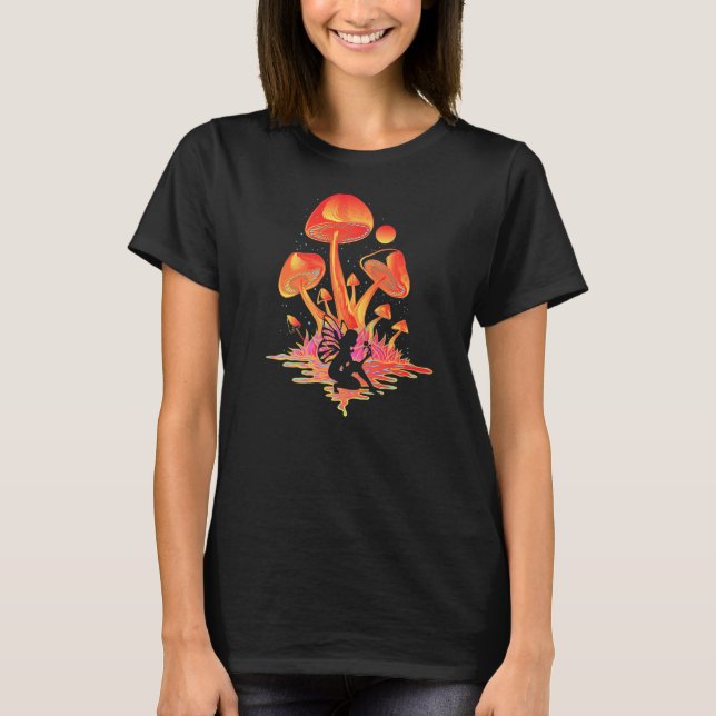 Fairy Dust Mushrooms Rose Fairycore Goblincore Fae T-Shirt (Front)