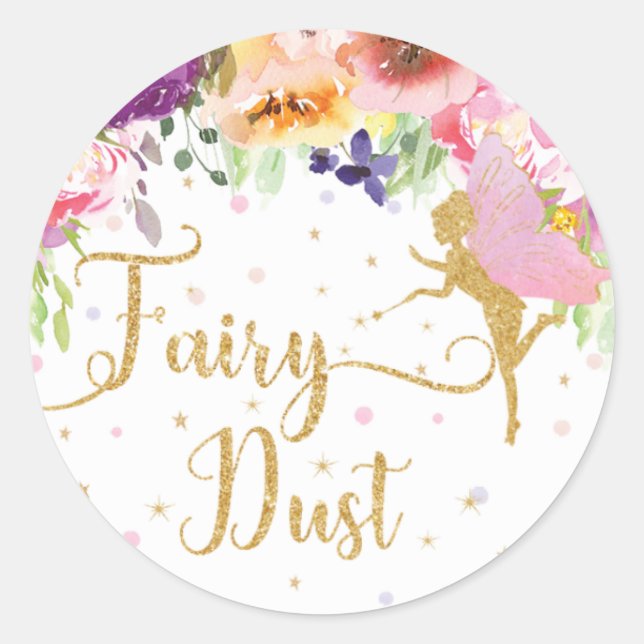Fairy Dust Purple Floral Gold Glitter Favour Classic Round Sticker (Front)