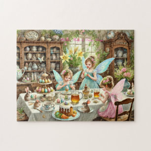 Fairy Easter Kitchen Whimsical Tea Party Scene Jigsaw Puzzle
