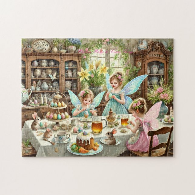 Fairy Easter Kitchen Whimsical Tea Party Scene Jigsaw Puzzle (Horizontal)