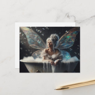 Fairy elder woman Grey Hair in the bathtub Postcard