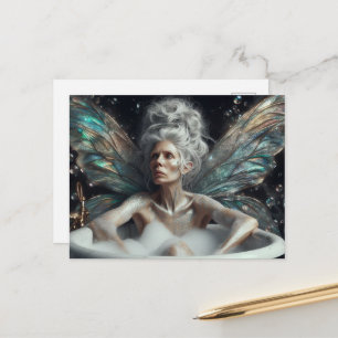 Fairy elder Woman Grey Hair in the Bubblebath  Postcard