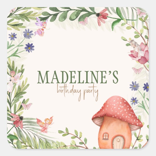  Fairy Enchanted Forest Mushroom Greenery Floral Square Sticker (Front)
