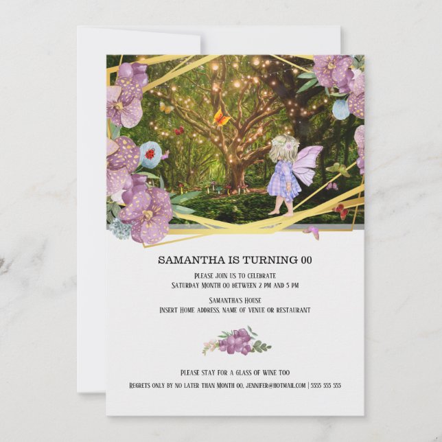 Fairy enchanted garden fireflies butterfly girls invitation (Front)