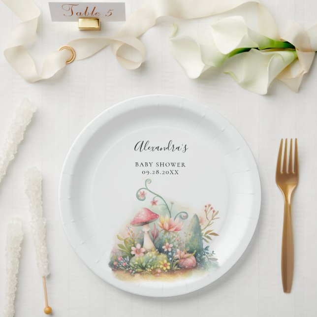 Fairy Enchanted Garden Mushroom Baby Girl Shower Paper Plate (Wedding)