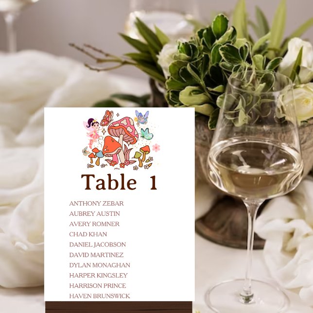  Fairy Enchanted Mashroom table number chart (Table number sign)