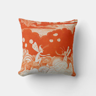 Fairy Fairies Orange Mushrooms Throw Pillow