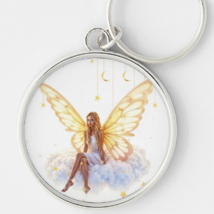 Fairy fantasy blonde girl cloud sitting magical keychain