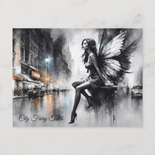 Fairy fantasy rainy night streets dream world postcard