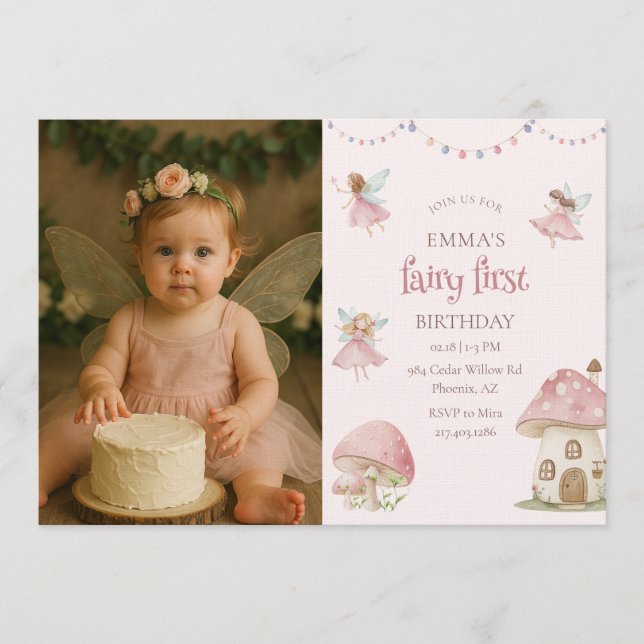 Fairy First 1st Birthday Enchanted Magical Photo Invitation (Front)