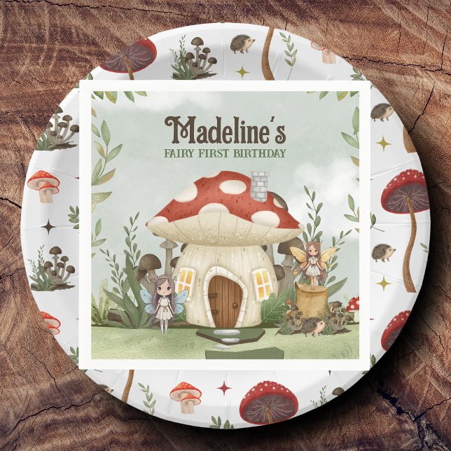 Fairy First 1st Birthday Mushroom Woodland Animals Napkin (Personalized Fairy First Birthday Napkins)