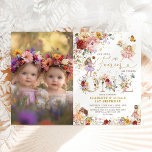 Fairy First 1st Birthday Twin Girls Floral Garden Invitation<br><div class="desc">Flutter and twirl for the birthday girls! These beautiful invitations feature colourful garden flowers,  magical little fairies and delightful butterflies. Personalize the invite with your details and if you want to further re-arrange the style and placement of the text,  please press the "Click to customize further" button.</div>