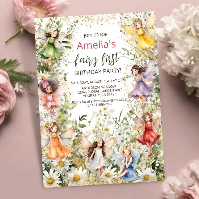 Fairy First 1st Colourful Magical Cute Birthday Invitation (Creator Uploaded)