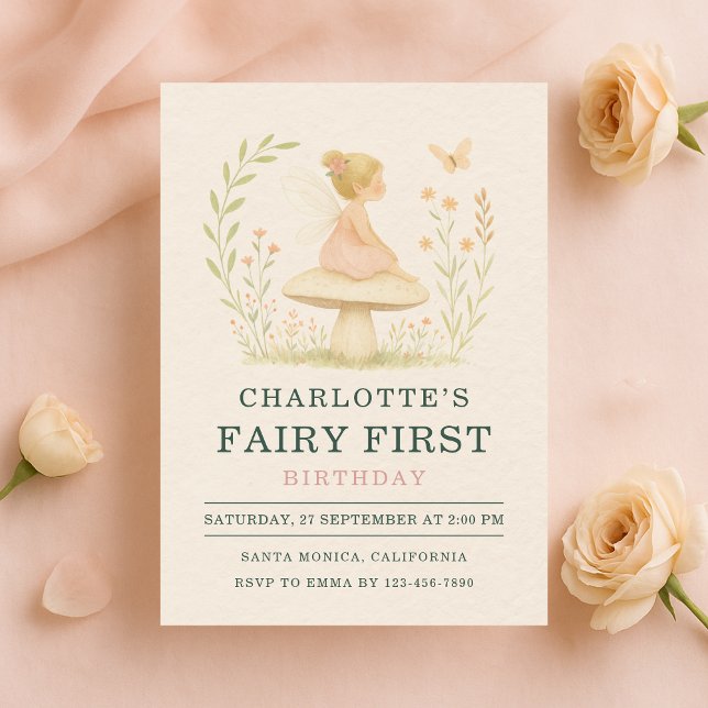 Fairy First 1st Mushroom Birthday Party Invitation (Creator Uploaded)