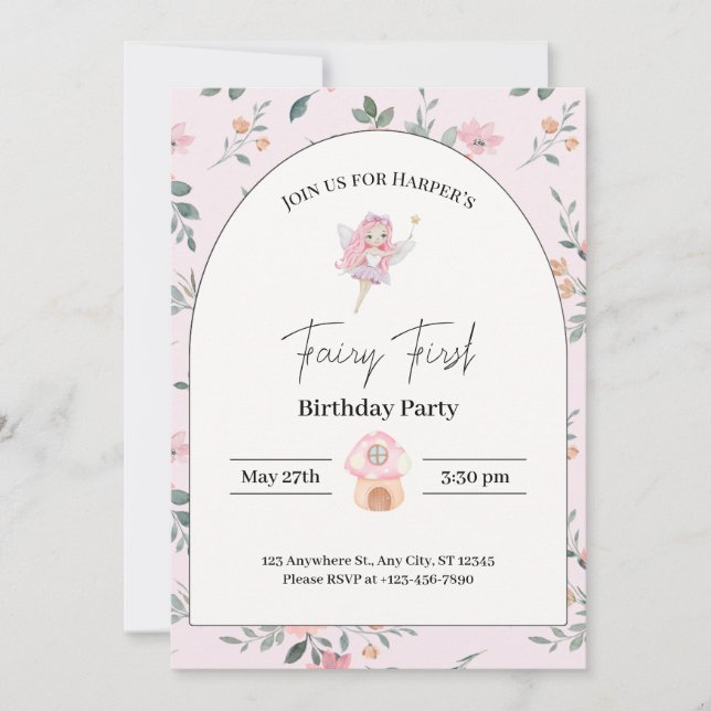 fairy first birthday 1st birthday invitations (Front)