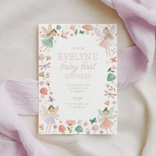 Fairy First Birthday 1st Green Girls  Invitation