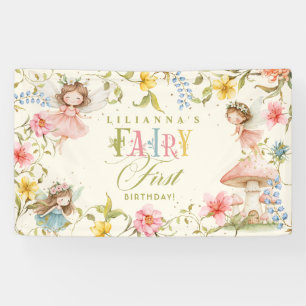Fairy First Birthday Colorful Enchanted Garden Banner