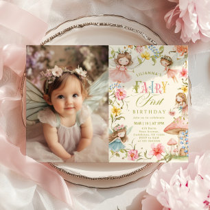 Fairy First Birthday Colorful Enchanted Photo Invitation