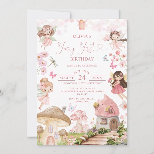 Fairy First Birthday Enchanted forest Invitation (Devant)